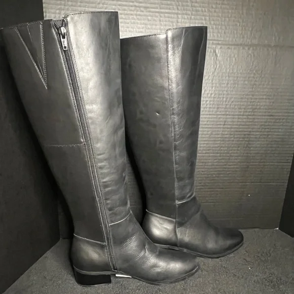 NWOB Rockport Black Leather Evalyn Tall Knee Almond Block Heel Riding Boots 8M - Picture 8 of 16